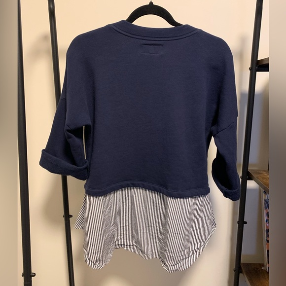 DEREK LAM 10 CROSBY DENIM mixed fabric sweater long sleeve tee - Picture 5 of 6